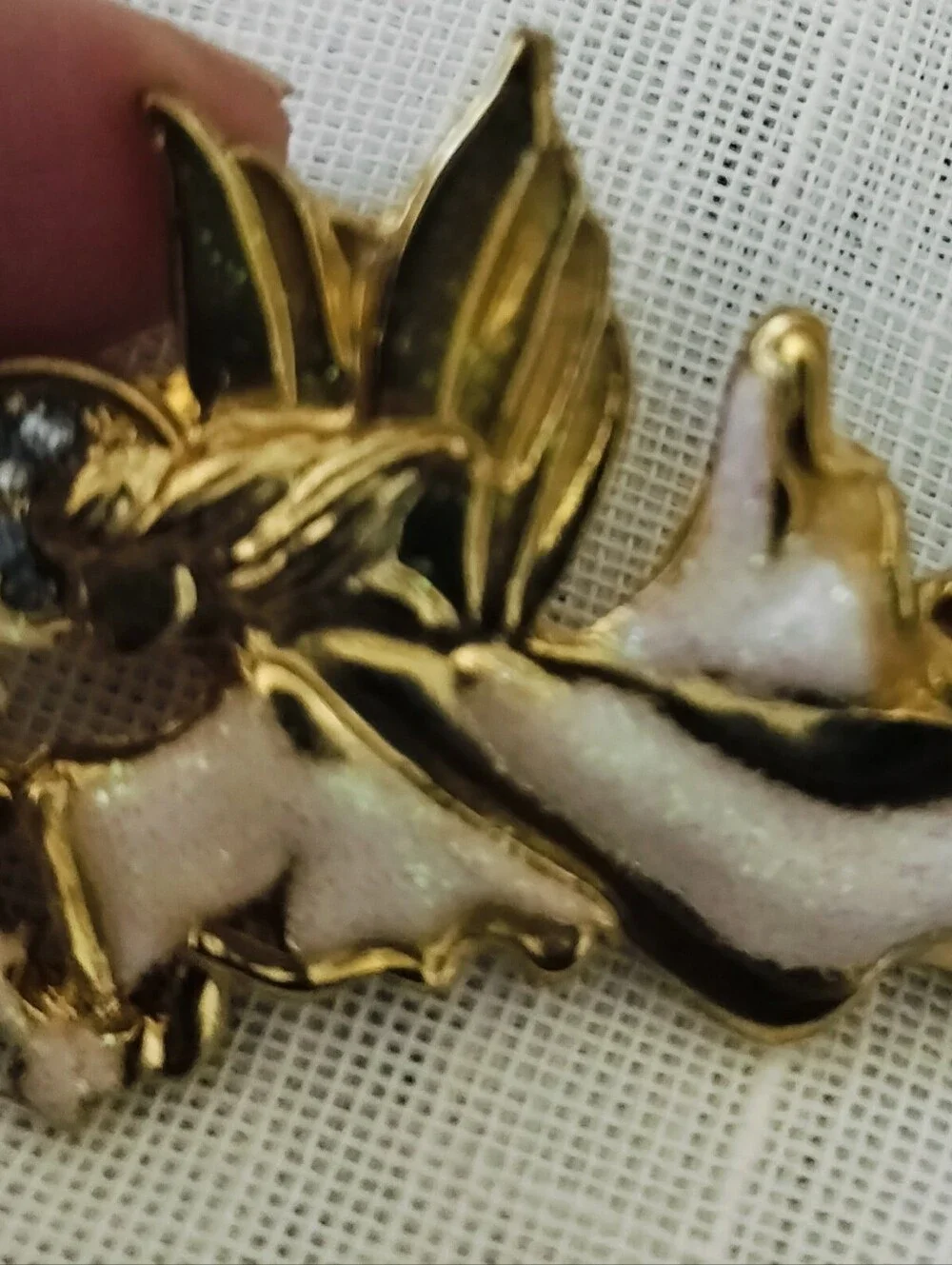 Vintage 1990s AAI Signed Angel Brooch Gold Tone Pearlescent Enamel Pin